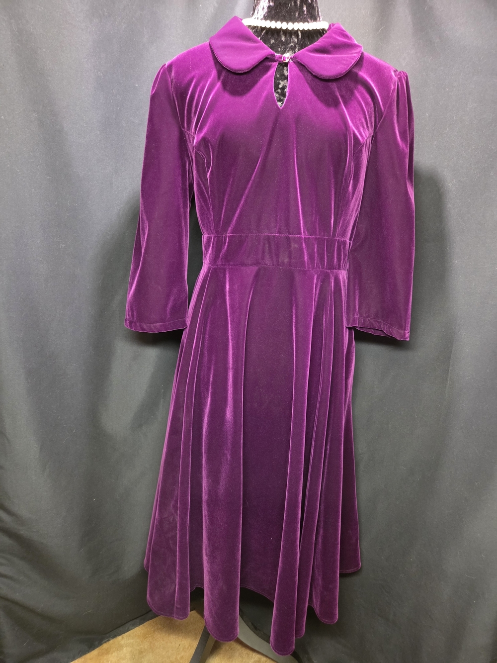 Classic Velvet Fit-and-Flare Dress in Deep Purple